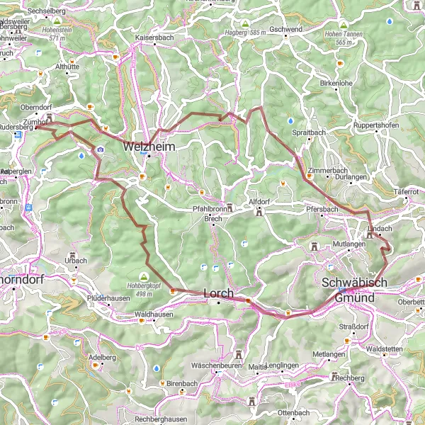 Karten-Miniaturansicht der Radinspiration "Welzheim Tour" in Stuttgart, Germany. Erstellt vom Tarmacs.app-Routenplaner für Radtouren