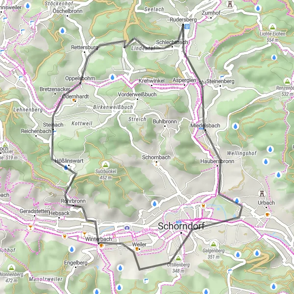 Karten-Miniaturansicht der Radinspiration "Schorndorf Runde" in Stuttgart, Germany. Erstellt vom Tarmacs.app-Routenplaner für Radtouren