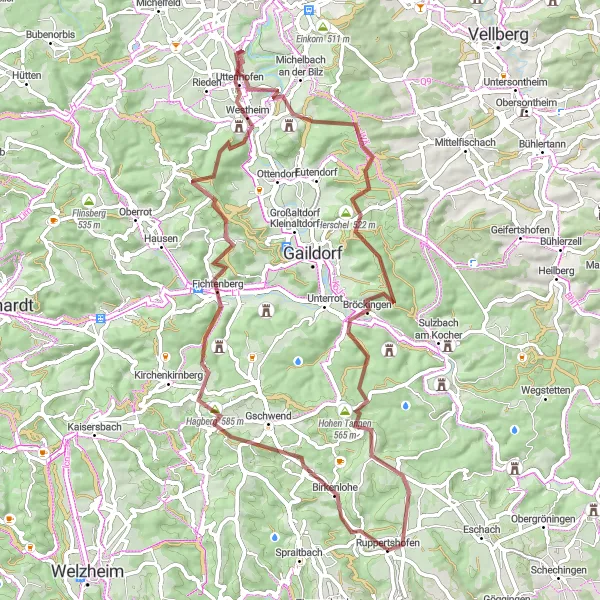 Karten-Miniaturansicht der Radinspiration "Ruppertshofen und umgebung" in Stuttgart, Germany. Erstellt vom Tarmacs.app-Routenplaner für Radtouren