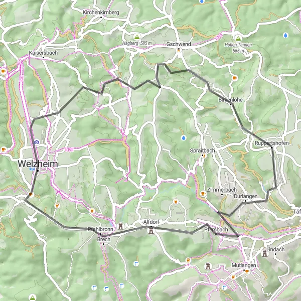 Karten-Miniaturansicht der Radinspiration "Kurze roadtour durch Durlangen" in Stuttgart, Germany. Erstellt vom Tarmacs.app-Routenplaner für Radtouren