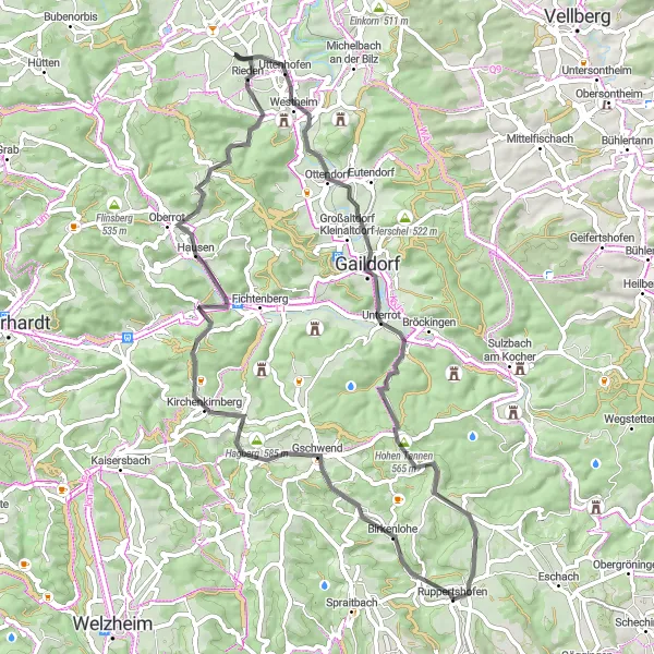Karten-Miniaturansicht der Radinspiration "Road-Tour durch idyllische Landschaften" in Stuttgart, Germany. Erstellt vom Tarmacs.app-Routenplaner für Radtouren