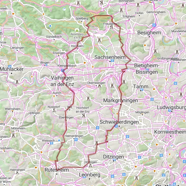 Map miniature of "Gravel Adventure in Stuttgart Surroundings" cycling inspiration in Stuttgart, Germany. Generated by Tarmacs.app cycling route planner