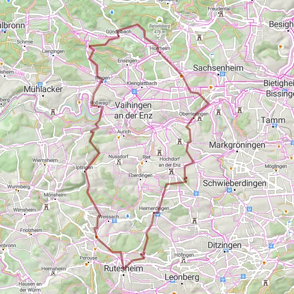 Map miniature of "The Gravel Adventure" cycling inspiration in Stuttgart, Germany. Generated by Tarmacs.app cycling route planner