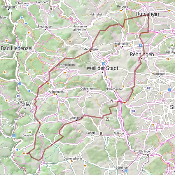 Map miniature of "Tranquil Villages and Natural Delights" cycling inspiration in Stuttgart, Germany. Generated by Tarmacs.app cycling route planner