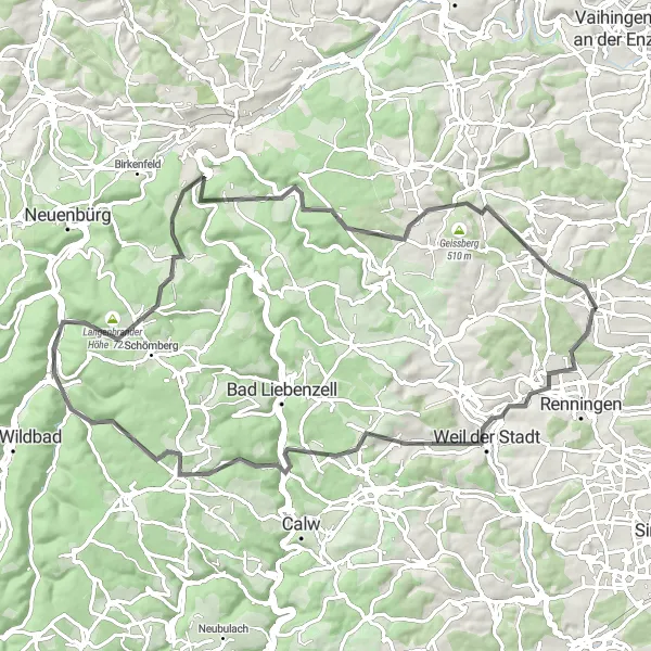 Map miniature of "Stuttgart Hills Cycling Adventure" cycling inspiration in Stuttgart, Germany. Generated by Tarmacs.app cycling route planner