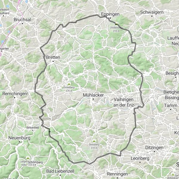 Map miniature of "Enchanting Castles and Challenging Climbs" cycling inspiration in Stuttgart, Germany. Generated by Tarmacs.app cycling route planner