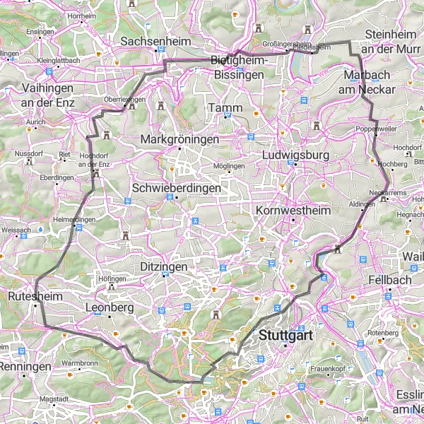 Karten-Miniaturansicht der Radinspiration "Neckartal-Tour ab Rutesheim" in Stuttgart, Germany. Erstellt vom Tarmacs.app-Routenplaner für Radtouren