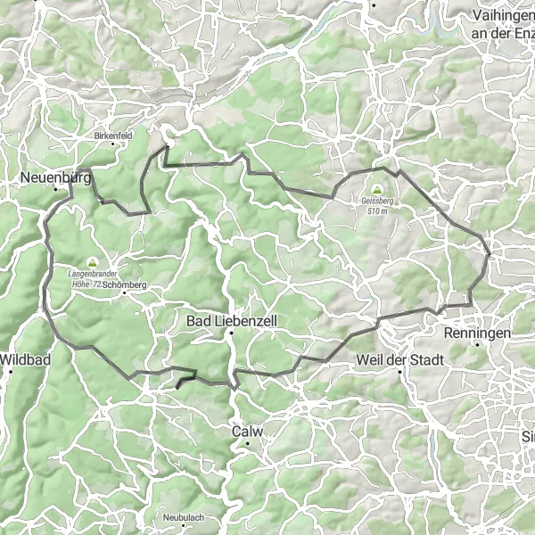 Map miniature of "Scenic Beauty and Thrilling Terrain" cycling inspiration in Stuttgart, Germany. Generated by Tarmacs.app cycling route planner