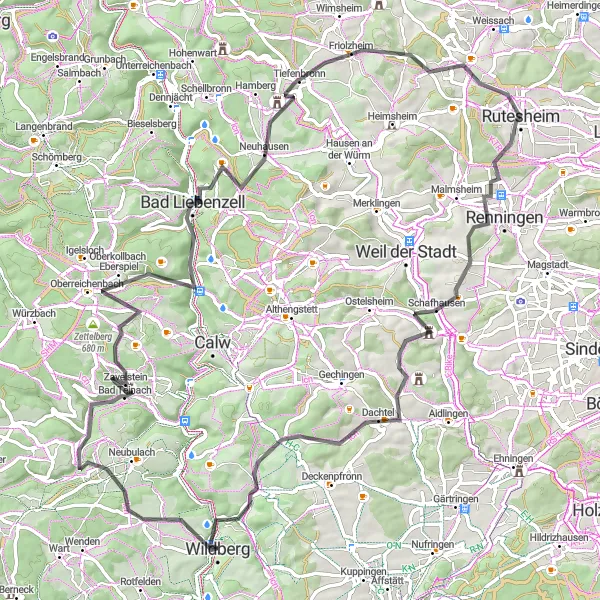 Karten-Miniaturansicht der Radinspiration "Schlösser und Natur Pur Route" in Stuttgart, Germany. Erstellt vom Tarmacs.app-Routenplaner für Radtouren