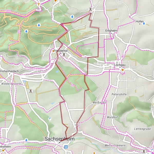 Karten-Miniaturansicht der Radinspiration "Gravel-Abenteuer um Sachsenheim" in Stuttgart, Germany. Erstellt vom Tarmacs.app-Routenplaner für Radtouren