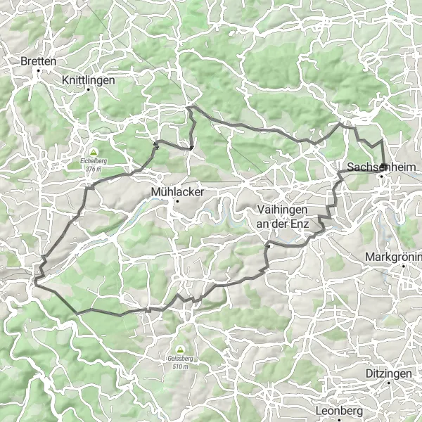 Karten-Miniaturansicht der Radinspiration "Rundfahrt nach Pforzheim" in Stuttgart, Germany. Erstellt vom Tarmacs.app-Routenplaner für Radtouren