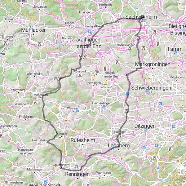 Map miniature of "Siegfriedsfelsen Loop" cycling inspiration in Stuttgart, Germany. Generated by Tarmacs.app cycling route planner