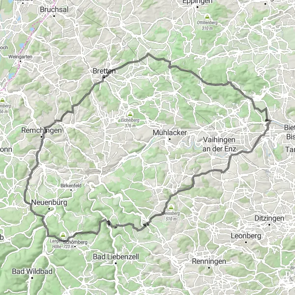 Map miniature of "Road Cycling Adventure in Stuttgart" cycling inspiration in Stuttgart, Germany. Generated by Tarmacs.app cycling route planner