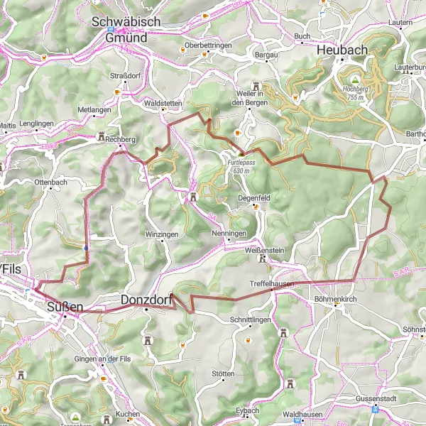 Karten-Miniaturansicht der Radinspiration "Natur pur und mittelalterliche Ruinen" in Stuttgart, Germany. Erstellt vom Tarmacs.app-Routenplaner für Radtouren