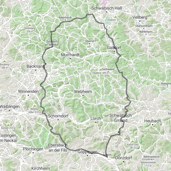 Karten-Miniaturansicht der Radinspiration "Panoramablicke und Fachwerkhäuser" in Stuttgart, Germany. Erstellt vom Tarmacs.app-Routenplaner für Radtouren