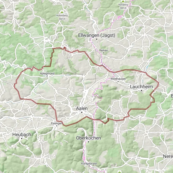 Map miniature of "Off the Beaten Path Gravel Adventure" cycling inspiration in Stuttgart, Germany. Generated by Tarmacs.app cycling route planner