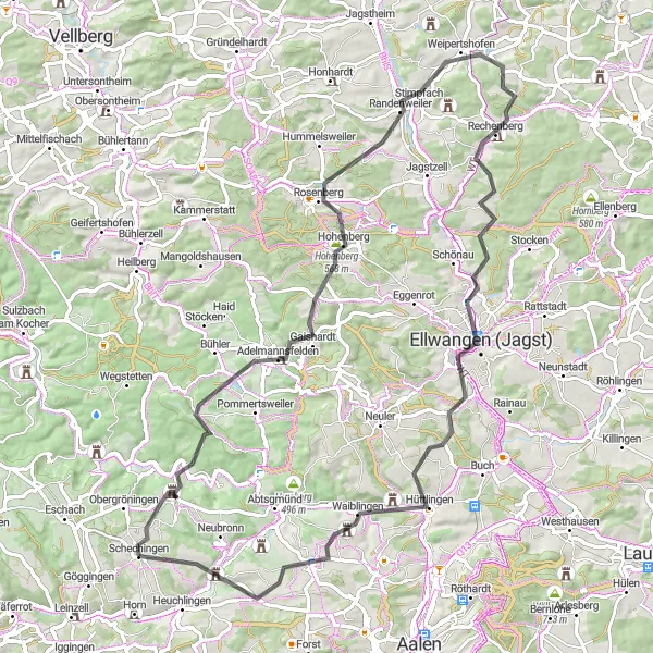 Map miniature of "Idyllic Road Cycling Adventure" cycling inspiration in Stuttgart, Germany. Generated by Tarmacs.app cycling route planner