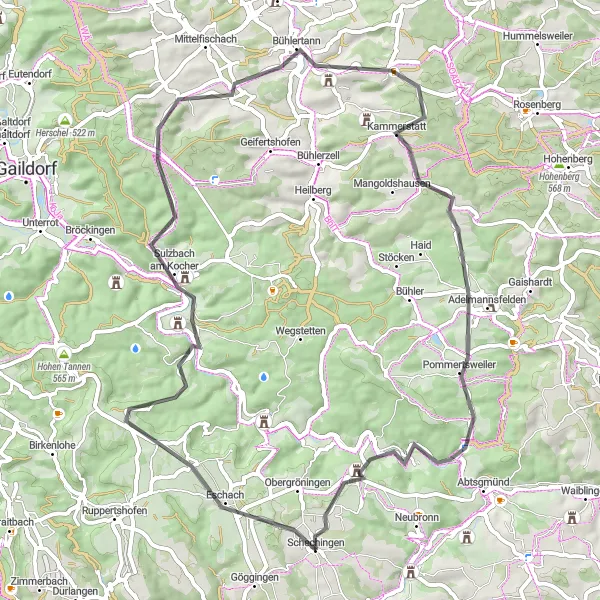 Map miniature of "Rübgarten and Adelmannsfelden Road Route" cycling inspiration in Stuttgart, Germany. Generated by Tarmacs.app cycling route planner