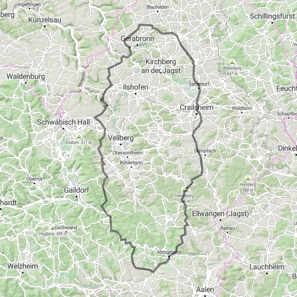 Map miniature of "Legendary Road Cycling Challenge" cycling inspiration in Stuttgart, Germany. Generated by Tarmacs.app cycling route planner