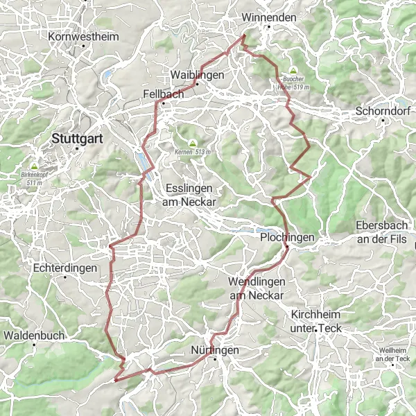 Karten-Miniaturansicht der Radinspiration "Gravel-Tour entlang des Neckars" in Stuttgart, Germany. Erstellt vom Tarmacs.app-Routenplaner für Radtouren