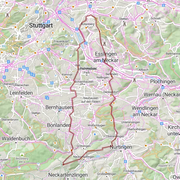 Karten-Miniaturansicht der Radinspiration "Gravel Tour um Esslingen am Neckar" in Stuttgart, Germany. Erstellt vom Tarmacs.app-Routenplaner für Radtouren