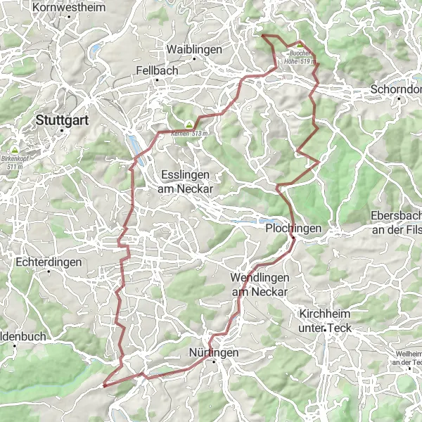 Karten-Miniaturansicht der Radinspiration "Rund um Stuttgart Gravel Tour" in Stuttgart, Germany. Erstellt vom Tarmacs.app-Routenplaner für Radtouren