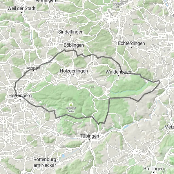 Karten-Miniaturansicht der Radinspiration "Schönbuch-Radtour mit Aussichtspunkten" in Stuttgart, Germany. Erstellt vom Tarmacs.app-Routenplaner für Radtouren