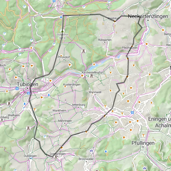 Karten-Miniaturansicht der Radinspiration "Radtour durch die schwäbische Alb" in Stuttgart, Germany. Erstellt vom Tarmacs.app-Routenplaner für Radtouren