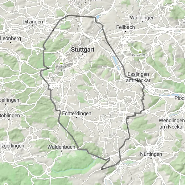 Karten-Miniaturansicht der Radinspiration "Tour durch die Region Stuttgart" in Stuttgart, Germany. Erstellt vom Tarmacs.app-Routenplaner für Radtouren