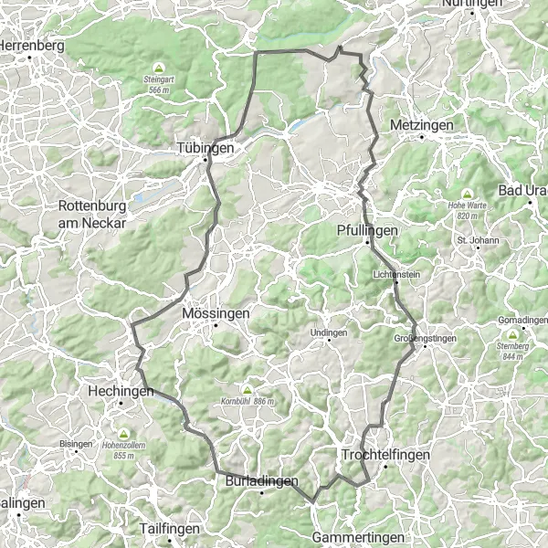 Karten-Miniaturansicht der Radinspiration "Road Cycle Tour durch die Schwäbische Alb" in Stuttgart, Germany. Erstellt vom Tarmacs.app-Routenplaner für Radtouren