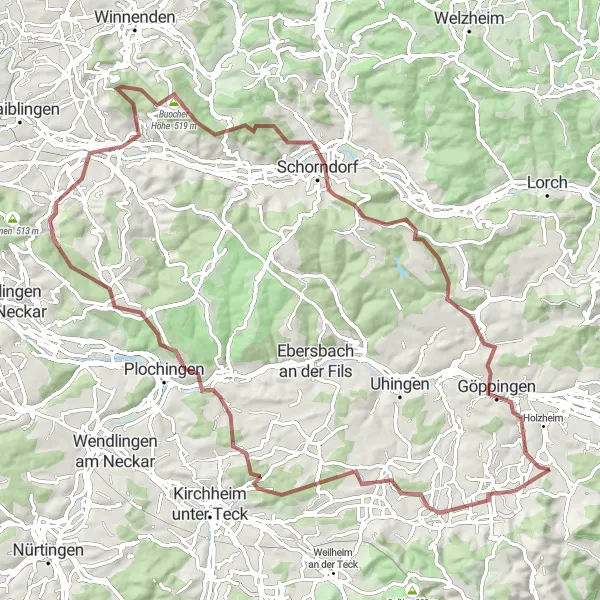 Map miniature of "Schwäbische Albrunde" cycling inspiration in Stuttgart, Germany. Generated by Tarmacs.app cycling route planner
