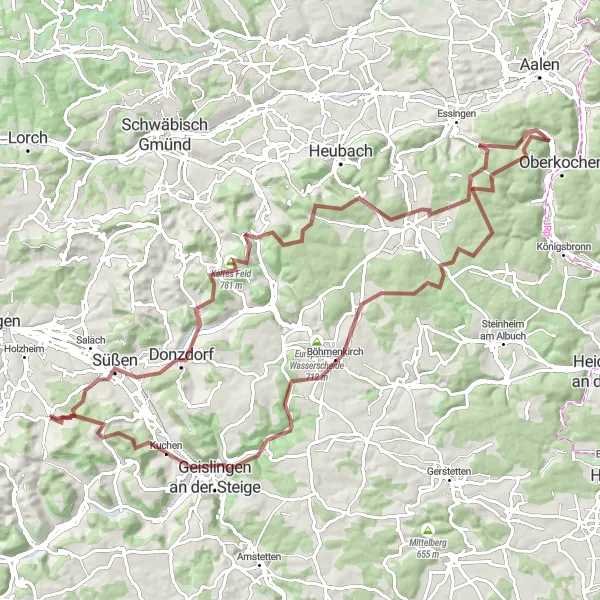 Map miniature of "Alb Ultradistanz" cycling inspiration in Stuttgart, Germany. Generated by Tarmacs.app cycling route planner