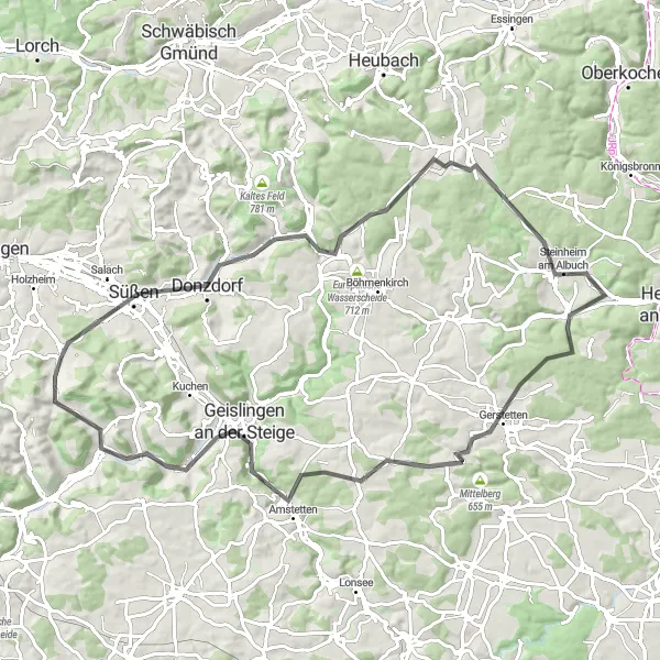 Map miniature of "Alb Highlights" cycling inspiration in Stuttgart, Germany. Generated by Tarmacs.app cycling route planner