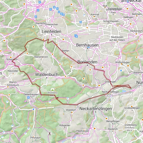 Map miniature of "Gravel Adventure to Hochen" cycling inspiration in Stuttgart, Germany. Generated by Tarmacs.app cycling route planner