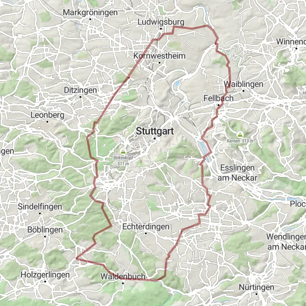 Map miniature of "Exploring Nature and History on Gravel Tracks" cycling inspiration in Stuttgart, Germany. Generated by Tarmacs.app cycling route planner