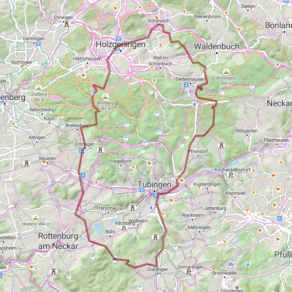 Map miniature of "Schönaich Gravel Adventure" cycling inspiration in Stuttgart, Germany. Generated by Tarmacs.app cycling route planner