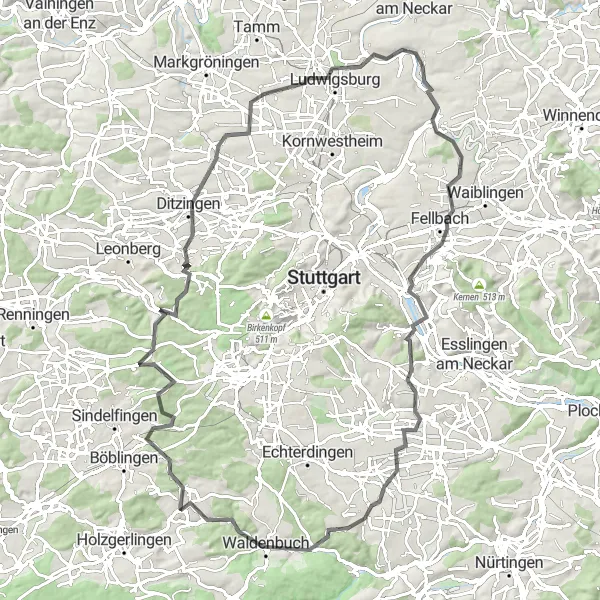 Map miniature of "Scenic Adventure through Stuttgart's Landscapes" cycling inspiration in Stuttgart, Germany. Generated by Tarmacs.app cycling route planner