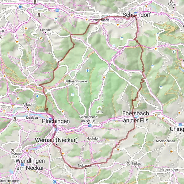 Karten-Miniaturansicht der Radinspiration "Gravelabenteuer um Schorndorf" in Stuttgart, Germany. Erstellt vom Tarmacs.app-Routenplaner für Radtouren