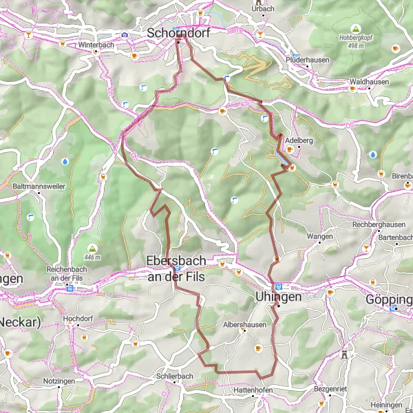 Karten-Miniaturansicht der Radinspiration "Rund um Schorndorf" in Stuttgart, Germany. Erstellt vom Tarmacs.app-Routenplaner für Radtouren