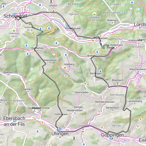 Karten-Miniaturansicht der Radinspiration "Kultureller Straßenrundweg von Schorndorf" in Stuttgart, Germany. Erstellt vom Tarmacs.app-Routenplaner für Radtouren