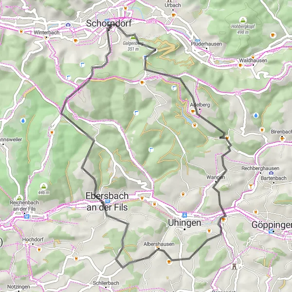 Karten-Miniaturansicht der Radinspiration "Rundfahrt von Schorndorf nach Ottilienberg" in Stuttgart, Germany. Erstellt vom Tarmacs.app-Routenplaner für Radtouren