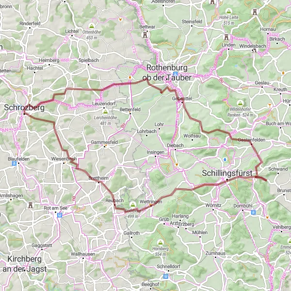 Map miniature of "Leuzenbronn and Rothberg Gravel Route" cycling inspiration in Stuttgart, Germany. Generated by Tarmacs.app cycling route planner