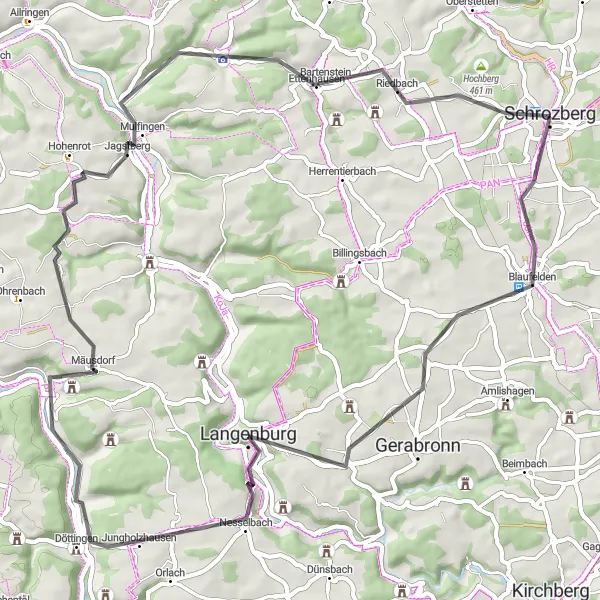 Map miniature of "The Blaufelden Loop" cycling inspiration in Stuttgart, Germany. Generated by Tarmacs.app cycling route planner