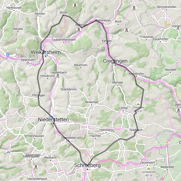 Map miniature of "The Röttingen Adventure" cycling inspiration in Stuttgart, Germany. Generated by Tarmacs.app cycling route planner