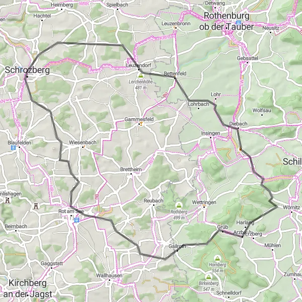Map miniature of "Grüber Ranken and Lerchenhöhe Road Route" cycling inspiration in Stuttgart, Germany. Generated by Tarmacs.app cycling route planner