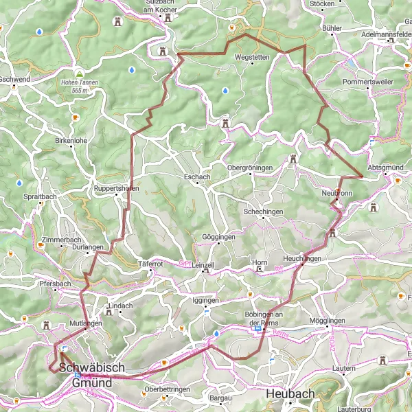 Karten-Miniaturansicht der Radinspiration "Gravel Tour um Schwäbisch Gmünd" in Stuttgart, Germany. Erstellt vom Tarmacs.app-Routenplaner für Radtouren