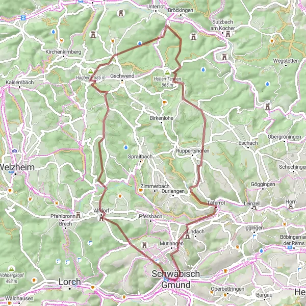 Karten-Miniaturansicht der Radinspiration "Gravel-Abenteuer um Schwäbisch Gmünd" in Stuttgart, Germany. Erstellt vom Tarmacs.app-Routenplaner für Radtouren