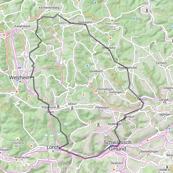 Karten-Miniaturansicht der Radinspiration "Radtour durch den Schwäbischen Wald" in Stuttgart, Germany. Erstellt vom Tarmacs.app-Routenplaner für Radtouren
