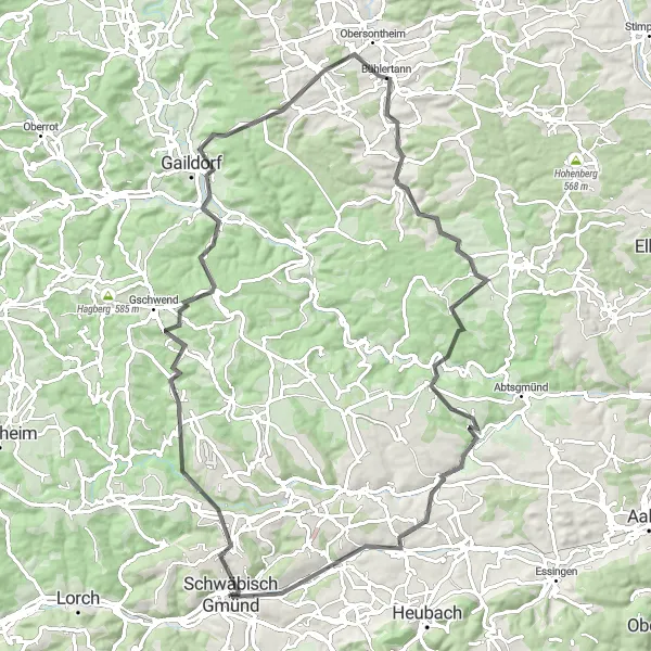 Karten-Miniaturansicht der Radinspiration "Herausforderung Schwäbischer Wald" in Stuttgart, Germany. Erstellt vom Tarmacs.app-Routenplaner für Radtouren
