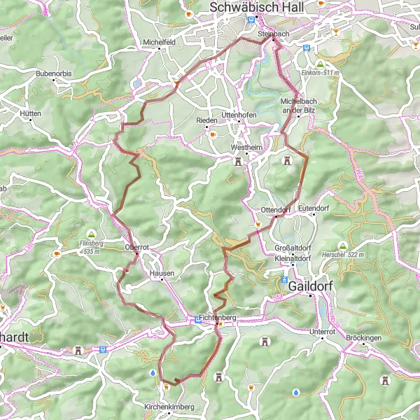 Karten-Miniaturansicht der Radinspiration "Gravel-Tour nach Limpurg" in Stuttgart, Germany. Erstellt vom Tarmacs.app-Routenplaner für Radtouren